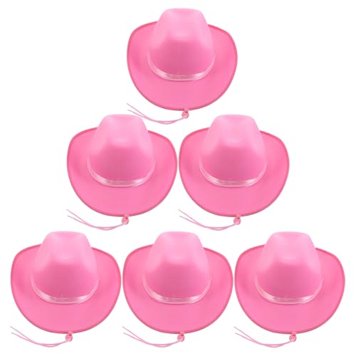 COSMEVIVI 6 Stück Western Cowgirl Hut: Western Party Gastgeschenke - Rosa Cowboyhut mit Band - Cosplay Kostüm Accessoire - Rosa Cowgirl Mütze Dekoration von COSMEVIVI