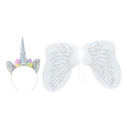 COSMEVIVI Einhorn-Stirnband Und Flügel-Set, Einhorn-Haarband Und Engelsflügel-Set, Feen-Einhorn-kostüm-Requisite Für Einhorn-Party-anziehzubehör COSMEVIVI Einhorn-Stirnband Und Flügel-Set, Einhorn-Haarband Und Engelsflügel-Set, Feen-Einhorn-kostüm-Requisite Für Einhorn-Party-anziehzubehör von COSMEVIVI
