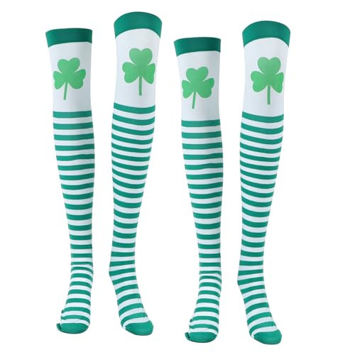 COSMEVIVI Grüne Streifen Socken Für Den St Patrick's Day Lange Partystrümpfe Mit Kleeblatt Für Damen ädchen Und Cosplay Kostüme Perfekte Accessoires Für Festliche Anlässe von COSMEVIVI