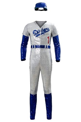 COSMOVIE Elton John Halloween-Cosplay-Kostüm, Baseball-Uniform, komplettes Set - Blau - XX-Large von COSMOVIE
