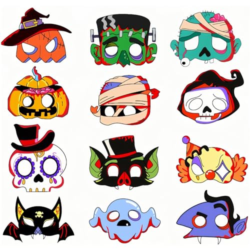 12 Halloween Masken für Kinder,Halloween Tiermasken Kindermasken Wiederverwendbare Verkleidung Cosplay Masken Party Mitgebsel für Geburtstag Halloween Karneval Mottoparty Mädchen Junge Partymaske von COSORO
