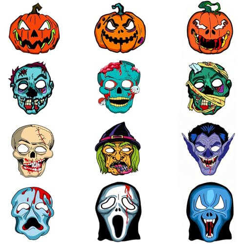 12 Stück Halloween Masken für Kinder,Halloween Kürbis Kindermasken Wiederverwendbare Verkleidung Cosplay Masken Party Mitgebsel für Geburtstag Halloween Karneval Mottoparty Mädchen Junge Partymaske von COSORO