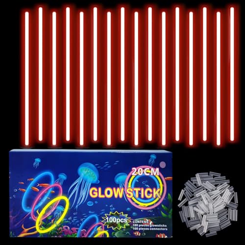 COSORO 100 Glow Stick Party Tasche, verwendet für Glow Party Zubehör im Dunkeln, Kinder Glow Stick Halskette Armband, 20cm Glow Stick lose, Kinder Erwachsene Halloween Weihnachtsparty (Rot) von COSORO