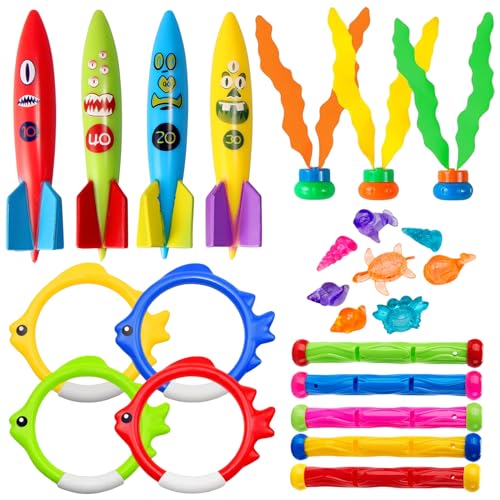 COSORO 24 Tauchspielzeug Set für Kinder,Tauchringe Pool Spielzeug Set Schwimmbad Spielzeug Wasserspielzeug Sandspielzeug,Sommer Poolparty Training für Kinder 4-12 Jahre Diving Pool Toys von COSORO