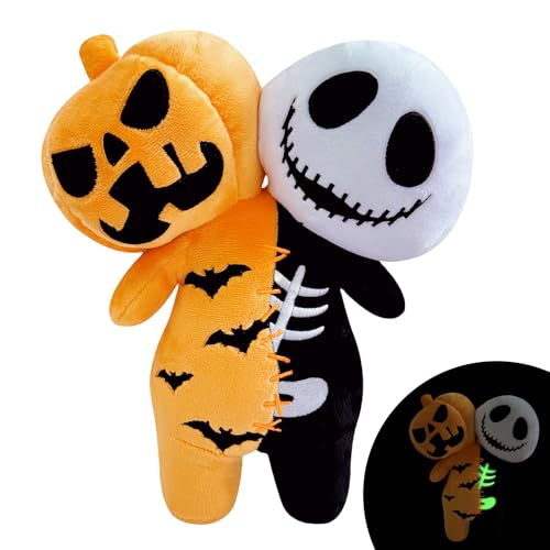 COSORO 25cm Halloween Plüschtier Kürbisskelett,Plüsch Spielzeug Horror Gesicht,Weicher Kuscheltier Flauschiger Stofftier Kürbisskelett Stoffpuppe Spielzeug Kinder Heimdekoration von COSORO
