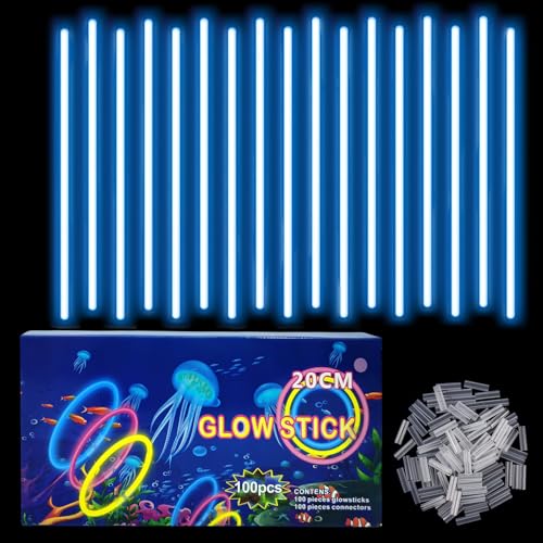 Knicklichter Kinder Party Set Blau,100 Stück Leuchtstäbe Kinder+100 Verbinder,Schwarzlicht Deko Brillen&Armreifen Für Halloween,Weihnachten, Geburtstage,Hochzeit,Neon Leuchtstäbe Party Accessoires Set von COSORO