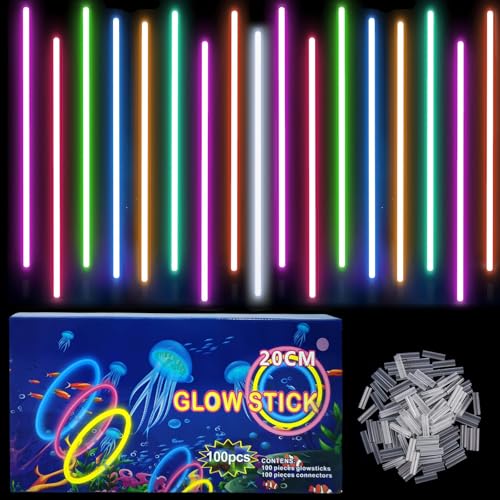 Knicklichter Kinder Party Set Weiß,100 Stück Leuchtstäbe Kinder mit Verbinder,Schwarzlicht Deko Brillen&Armreifen Für Halloween,Hochzeit,Geburtstage,Weihnachten, Neon Leuchtstäbe Party Accessoires Set von COSORO
