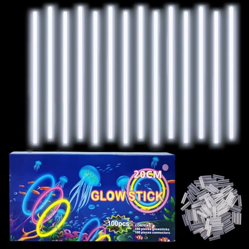 Knicklichter Kinder Party Set Weiß,100 Stück Leuchtstäbe Kinder mit Verbinder,Schwarzlicht Deko Brillen&Armreifen Für Halloween,Hochzeit,Geburtstage,Weihnachten, Neon Leuchtstäbe Party Accessoires Set von COSORO