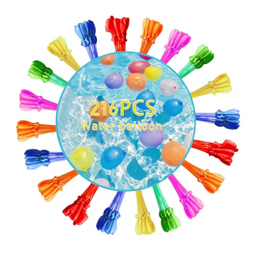 Wasserbomben Selbstschließend für Kinder Erwachsene,60 Sekunden Schnellfüller Wasserbombem,Wiederbefüllbare Wasserbomben Set,Bunt Wasserballons Wasserluftballon Für Sommer Wasser Spiele (216pcs) von COSORO