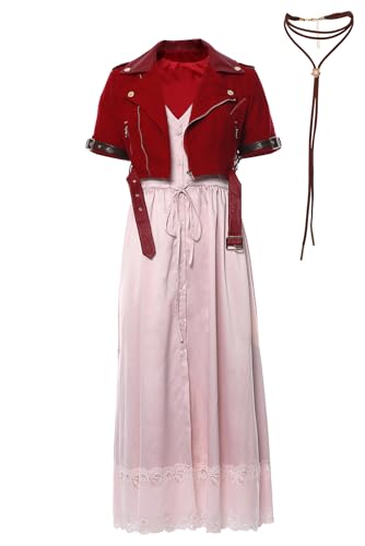 COSTHAT Aerith Gainsborough Cosplay-Kostüm für Damen, Halloween, rotes Jackenkleid, komplettes Set, Rot, Medium von COSTHAT