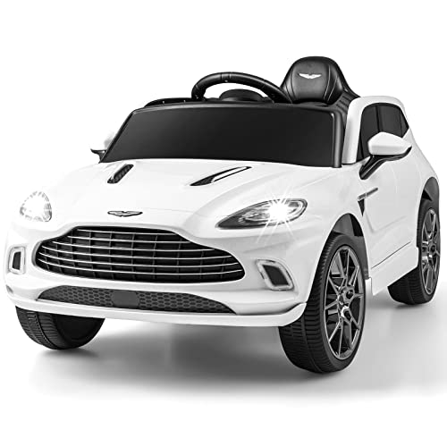 COSTWAY 12V Aston Martin DBX Kinder Elektroauto mit 2,4G-Fernbedienung, Kinderauto 1,4-2,5 km/h mit Scheinwerfer, Musik und Hupen, für Kinder ab 3 Jahre alt (Weiß) von COSTWAY