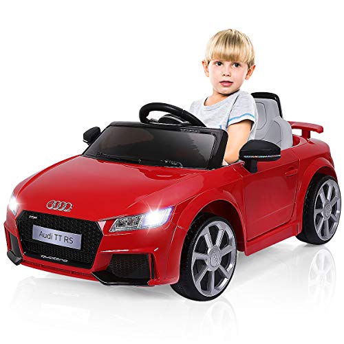 COSTWAY 12V Audi Kinderauto mit 2,4G-Fernbedienung, 3 Gang Elektroauto 2,5-5km/h mit MP3, Hupe, Musik und LED-Leuchten, Kinderfahrzeug für Kinder von 3-8 Jahren (Rot) von COSTWAY