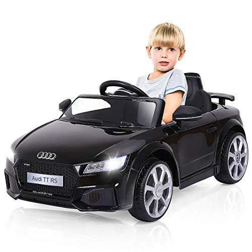 COSTWAY 12V Audi Kinderauto mit 2,4G-Fernbedienung, 3 Gang Elektroauto 2,5-5km/h mit MP3, Hupe, Musik und LED-Leuchten, Kinderfahrzeug für Kinder von 3-8 Jahren (Schwarz) von COSTWAY