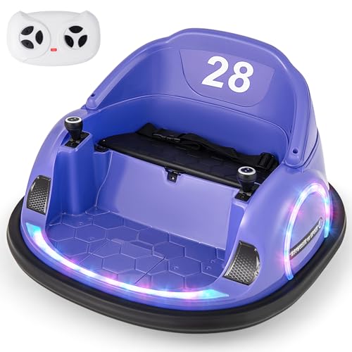 COSTWAY 12V Autoscooter Kinder mit Fernbedienung, Elektro Bumper Car mit 360° Drehnug, Bluetooth, Musik & Licht, Kinder Elektroauto für Kleinkinder ab 18 Monaten (Lila) von COSTWAY