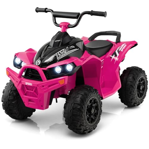 COSTWAY 12V Elektro Kinderquad, Elektroquad mit 2,2/4,3 KM/H Geschwindigkeit, Kindermotorrad mit Hupe, Musik & LED-Leuchten, Elektro Quad für Kinder von 3 bis 8 Jahren (Rosa) von COSTWAY