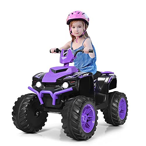 COSTWAY 12V Elektro Kinderquad mit Scheinwerfer, Mini Elektroquad mit Musik & Hupe, 4 Räder Kinder Quad 2,8-5 km/h, Kindermotorrad, Kinderauto, Elektroauto für Kinder ab 3 Jahren (Lila) von COSTWAY
