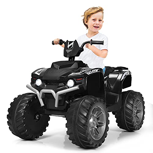 COSTWAY 12V Elektro Kinderquad mit Scheinwerfer, Mini Elektroquad mit Musik & Hupe, 4 Räder Kinder Quad 2,8-5 km/h, Kindermotorrad, Kinderauto, Elektroauto für Kinder ab 3 Jahren (Schwarz) von COSTWAY