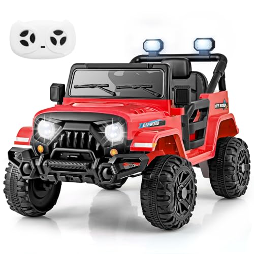 COSTWAY 12V Elektroauto Kinder, Elektro Kinderauto mit 2,4G Fernsteuerung, LED-Leuchten, Musik und Hupe, Elektro Auto für Kinder ab 3 Jahren (Rot) von COSTWAY
