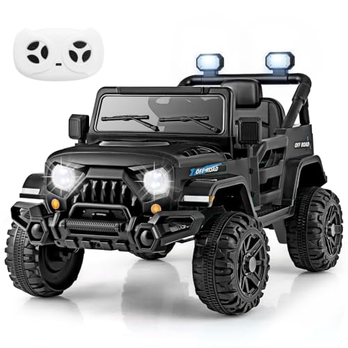 COSTWAY 12V Elektroauto Kinder, Elektro Kinderauto mit 2,4G Fernsteuerung, LED-Leuchten, Musik und Hupe, Elektro Auto für Kinder ab 3 Jahren (Schwarz) von COSTWAY