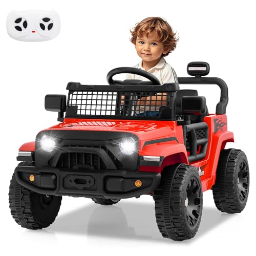 COSTWAY 12V Kinder Elektroato, Elektro Kinderauto mit Fernbedienung & Musik & Hupe & LED-Lichter, Elektrofahrzeug mit 3 Geschwindigkeiten, Elektro Auto für Kinder ab 3 Jahren (Rot) von COSTWAY