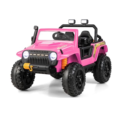 COSTWAY 12V Kinder Elektroauto mit 2,4G Fernbedienung, Kinderauto mit Musik, Hupen & Suchlichter, Elektro Auto 3-7 km/h, für Kinder ab 3 Jahren (Rosa) von COSTWAY