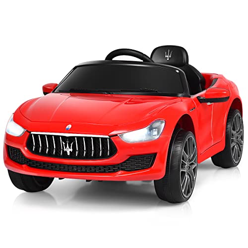 COSTWAY 12V Maserati Kinderauto mit 2,4G-Fernbedienung, 3 Gang Elektroauto 3-4,5km/h mit Musik, Hupe, MP3 und LED Scheinwerfer, Kinderfahrzeug für Kinder von 3-8 Jahren (Rot) von COSTWAY
