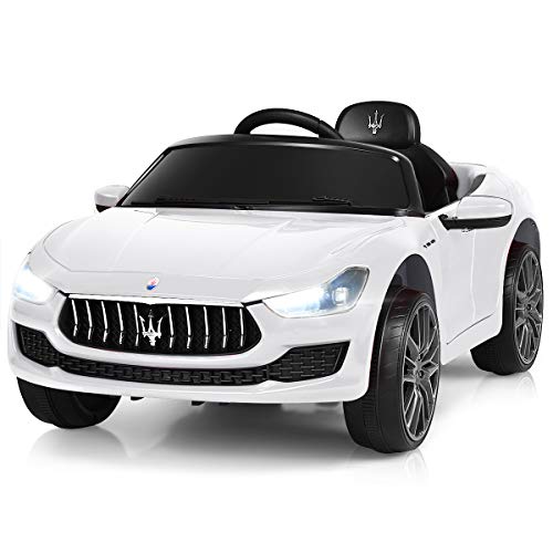 COSTWAY 12V Maserati Kinderauto mit 2,4G-Fernbedienung, 3 Gang Elektroauto 3-4,5km/h mit Musik, Hupe, MP3 und LED Scheinwerfer, Kinderfahrzeug für Kinder von 3-8 Jahren (Weiß) von COSTWAY