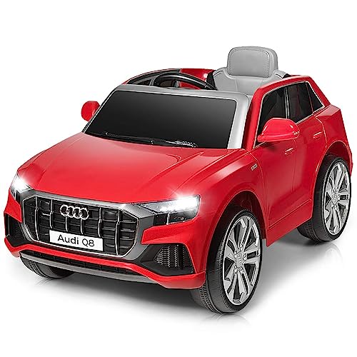 COSTWAY 12V Audi Kinderauto mit 2,4G-Fernbedienung, 3 Gang Elektroauto 3-5km/h mit Hupe, Musik und LED Scheinwerfer, Kinderfahrzeug für Kinder von 3-8 Jahren (Rot) von COSTWAY
