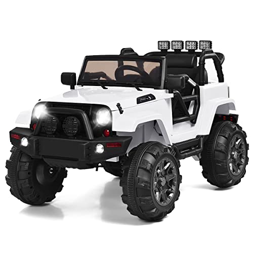 COSTWAY 12V Kinderauto mit 2,4G-Fernbedienung, Elektroauto mit MP3, Musik, Hupe und Scheinwerfer, Elektro Auto 3-6 km/h, Kinderfahrzeug für Kinder von 3-7 Jahren (Weiß) von COSTWAY