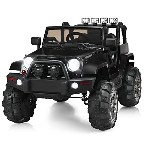 COSTWAY 12V Kinderauto mit 2,4G-Fernbedienung, Elektroauto mit MP3, Musik, Hupe und Scheinwerfer, Jeepauto 3-6 km/h, Kinderfahrzeug für Kinder von 3-7 Jahren (Schwarz) von COSTWAY
