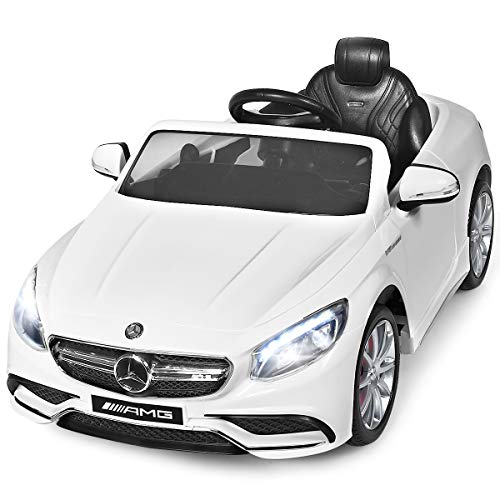 COSTWAY 12V Mercedes Benz Kinderauto mit 2,4G-Fernbedienung, 3 Gang Elektroauto 2-5km/h mit Musik, Hupe, MP3 und LED Scheinwerfer, Kinderfahrzeug für Kinder von 3-8 Jahren (Weiß) von COSTWAY