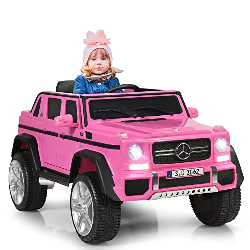 COSTWAY Kinder Elektroauto, Mercedes-Benz Maybach, 12V Elektrisches Kinderauto mit Musik, Hupe und LED-Leuchten, Jeep Auto 2,5-5,5km/h, inkl. 2,4G-Fernbedienung, für Kinder ab 3 Jahre (Rosa) von COSTWAY