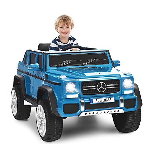 COSTWAY Kinder Elektroauto, Mercedes-Benz Maybach, 12V Elektrisches Kinderauto mit Musik, Hupe und LED-Leuchten, Jeep Auto 2,5-5,5km/h, inkl. 2,4G-Fernbedienung, für Kinder ab 3 Jahre (Blau) von COSTWAY