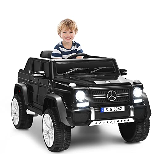 COSTWAY Kinder Elektroauto, Mercedes-Benz Maybach, 12V Elektrisches Kinderauto mit Musik, Hupe und LED-Leuchten, Elektro Auto 2,5-5,5km/h, inkl. 2,4G-Fernbedienung, für Kinder ab 3 Jahre (Schwarz) von COSTWAY