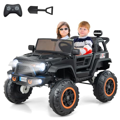 COSTWAY 2-Sitzer Elektroauto für Kinder, 24V Kinderfahrzeug mit Fernbedienung & Schaufel, Elektrofahrzeug mit Musik & Geschichten & USB & Hupe, Elektro Auto für Kinder ab 3 Jahren (Schwarz) von COSTWAY