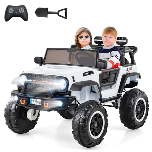 COSTWAY 2-Sitzer Elektroauto für Kinder, 24V Kinderfahrzeug mit Fernbedienung & Schaufel, Elektrofahrzeug mit Musik & Geschichten & USB & Hupe, Elektro Auto für Kinder ab 3 Jahren (Weiß) von COSTWAY