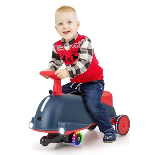 COSTWAY 2 in 1 Rutschauto und Elektroauto für Kinder, Kinderfahrzeug mit leuchtenden Rädern & Musik, Kinderauto mit Vorwärts- & Rückwärtsfunktion, Spielzeugauto für Kinder ab 3 Jahren, Blau von COSTWAY