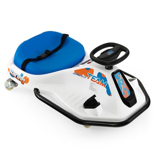 COSTWAY 24V Elektro Gokart, Drift Cart mit 3 Flaggen & Bluetooth & USB & Musik, 9-15km/h, Go Kart mit Fußpedal, Kettcar Elektroauto mit 200 W Motor für Kinder ab 3 Jahren von COSTWAY