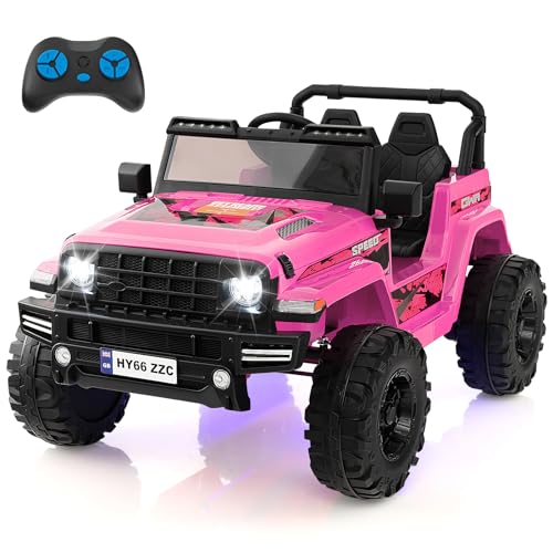 COSTWAY 24V Kinder Elektroauto, Kinderauto elektrisch 2 Sitzer, Kinder Auto mit 2.4G-Fernbedienung, Elektro Auto mit Musik, Hupe & LED-Leuchten, für Kinder ab 3 Jahre (Rosa) von COSTWAY