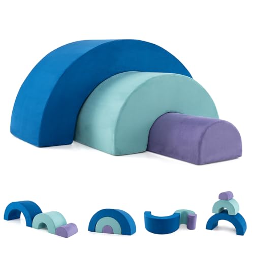 COSTWAY 3-TLG. Softbausteine, Schaumstoffbausteine zum Klettern und Krabbeln für Babys, Kletterbogen, Riesenbausteine aus Schaumstoff, Großbausteine für den Innenbereich (Blau) von COSTWAY