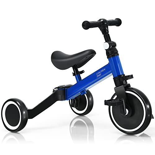 COSTWAY 3 in 1 Kinder Dreirad & Laufrad & Balance Bike mit verstellbarem Sitz und Lenker, Kinder Tricycle mit abnehmbaren Pedalen (Blau) von COSTWAY