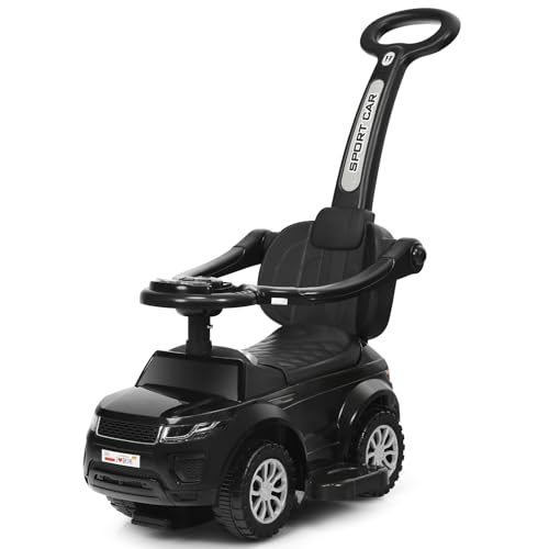COSTWAY 3 in 1 Rutschauto Schiebeauto, Rutschfahrzeug mit abnehmbarem Schiebgriff, Schutzbügel & verstecktem Stauraum, Spielzeugauto mit Hupe Musik Licht, Rutsch Auto für Kinder ab 1 Jahr (Schwarz) von COSTWAY