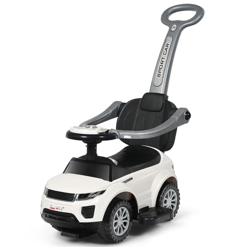 COSTWAY 3 in 1 Rutschauto Schiebeauto, Rutschfahrzeug mit abnehmbarem Schiebgriff, Schutzbügel & verstecktem Stauraum, Spielzeugauto mit Hupe Musik Licht, Rutsch Auto für Kinder ab 1 Jahr (Weiß) von COSTWAY