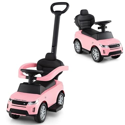 COSTWAY 3-in-1 Rutschauto mit Schiebestange, Rutschfahrzeug mit abnehmbarem Griff und Schutzbügel, Rutscher Auto mit Hupe & Sound für Kinder ab 1 Jahr (Rosa) von COSTWAY