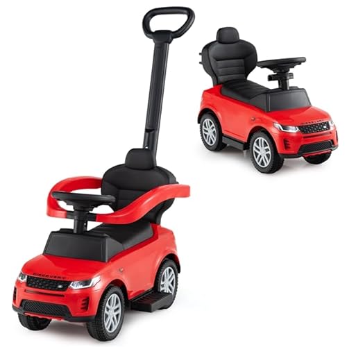 COSTWAY 3-in-1 Rutschauto mit Schiebestange, Rutschfahrzeug mit abnehmbarem Griff und Schutzbügel, Rutscher Auto mit Hupe & Sound für Kinder ab 1 Jahr (Rot) von COSTWAY