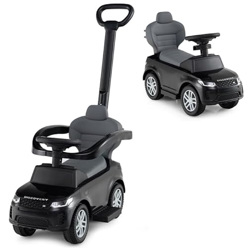 COSTWAY 3-in-1 Rutschauto mit Schiebestange, Rutschfahrzeug mit abnehmbarem Griff und Schutzbügel, Rutscher Auto mit Hupe & Sound für Kinder ab 1 Jahr (Schwarz) von COSTWAY