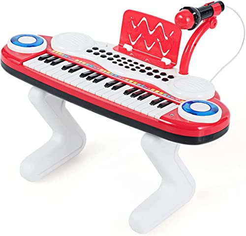 COSTWAY 37 Tasten Klaviertastatur mit Licht, Kinder Keyboard mit Ständer, Klavier Spielzeug elektronisch, Musikinstrument mit Aufnahme- und Abspiel-Funktion, inkl. Mikrofon (Rot) von COSTWAY