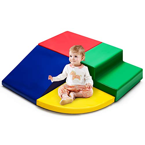 COSTWAY 4 TLG. Schaumstoffbausteine, Riesenbausteine zum Toben und Klettern, Softbausteine aus Schaumstoff, Großbausteine, Bauklötze für Kinder im Vorschulalter, Babys und Schulkinder (Rot-bunt) von COSTWAY