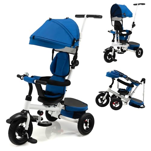 COSTWAY 4 in 1 Kinder Dreirad, Kinderdreirad klappbar mit Schubstange, drehbarer Sitz, Vorwärts und Rückwärtsfahrt, Laufrad mit verstellbarem Verdeck & abnehmbarem Geländer für Baby ab 1 Jahr (Blau) COSTWAY 4 in 1 Kinder Dreirad, Kinderdreirad klappbar mit Schubstange, drehbarer Sitz, Vorwärts und Rückwärtsfahrt, Laufrad mit verstellbarem Verdeck & abnehmbarem Geländer für Baby ab 1 Jahr (Blau) von COSTWAY