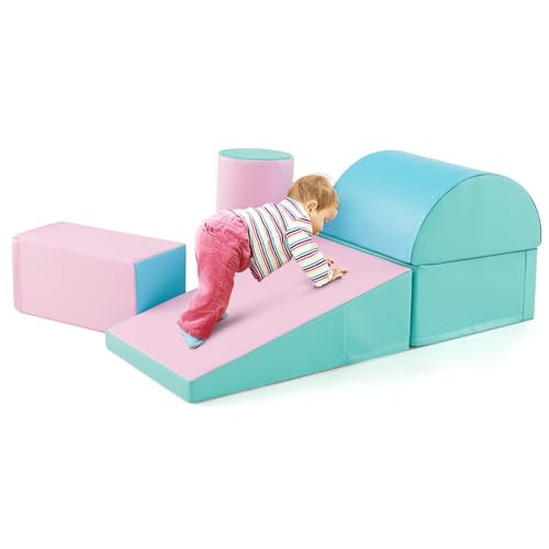 COSTWAY 5 TLG. Schaumstoffbausteine, Riesenbausteine zum Toben und Klettern, Softbausteine aus Schaumstoff, Großbausteine Mehrfarbig, Bauklötze für Babys und Kleinkinder (Grün + Rosa) von COSTWAY